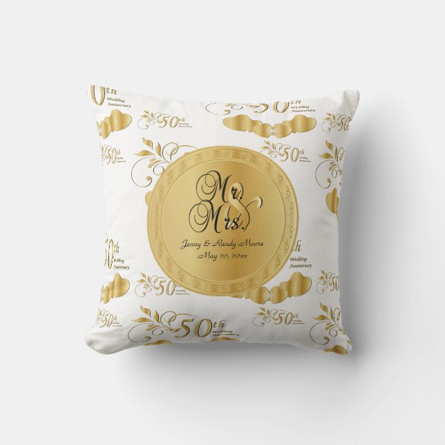 50th Golden Wedding Anniversary Throw Pillow (Front)