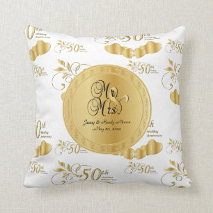 50th Golden Wedding Anniversary Throw Pillow