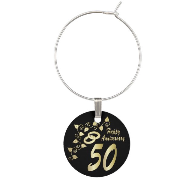 50th Golden Wedding Anniversary Wine Glass Charm (Front)