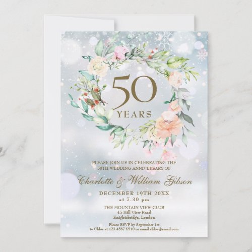 50th Golden Wedding Anniversary Winter Floral Invitation