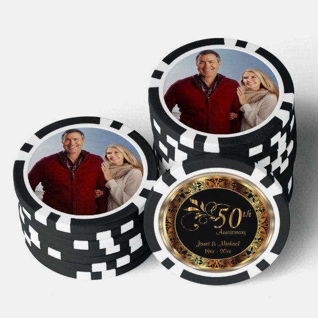 50th Golden Wedding Anniversary with Photo Poker Chips (Stack)