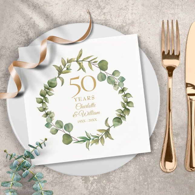 50th Golden Wedding Anniversary Woodland Greenery Napkins (Creator Uploaded)