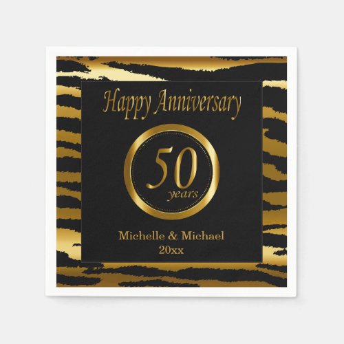50th Golden Wedding Anniversary  Zebra Stripes Napkins
