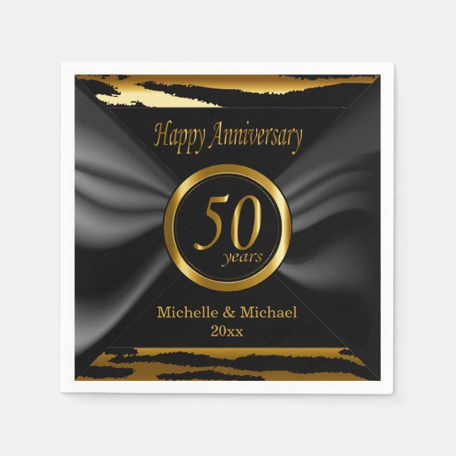 50th Golden Wedding Anniversary | Zebra Stripes Paper Napkins (Front)