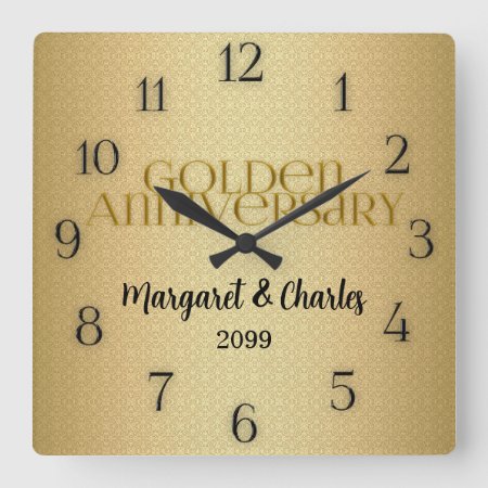 50th Golden Wedding Annivsersary Name Square Wall Clock