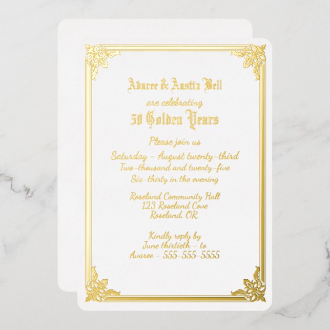 50th Golden Wedding Invitation Foil Invitation (Front/Back)