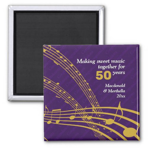 50th GOLDEN Wedding  MUSIC NOTES Magnet