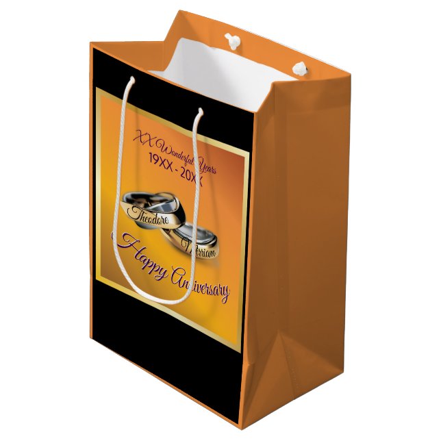 50th ✨💛 Golden Wedding Rings Anniversary Medium Gift Bag (Front Angled)