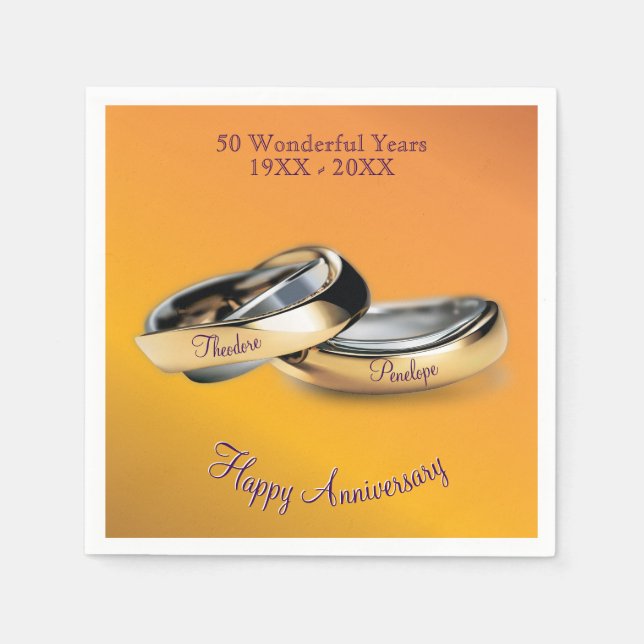 50th ✨💛 Golden Wedding Rings Anniversary Napkins (Front)