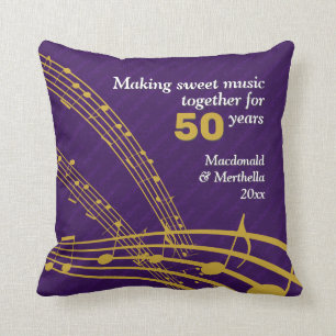50th GOLDEN Wedding Sweet MUSIC NOTES Throw Pillow