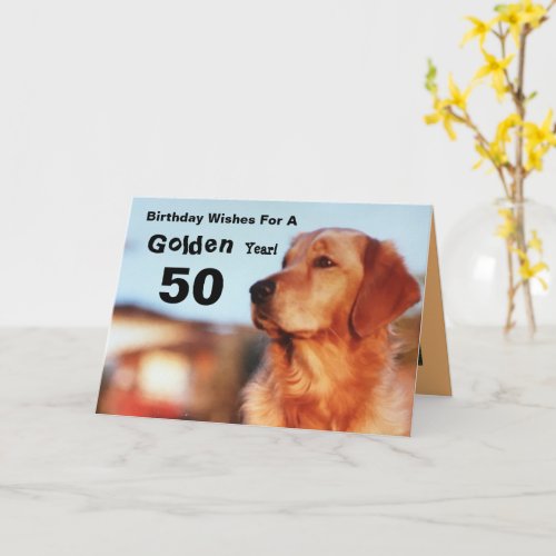 50th Golden Year Birthday Golden Retriever Card