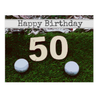 50th Golf birthday card with golf ball