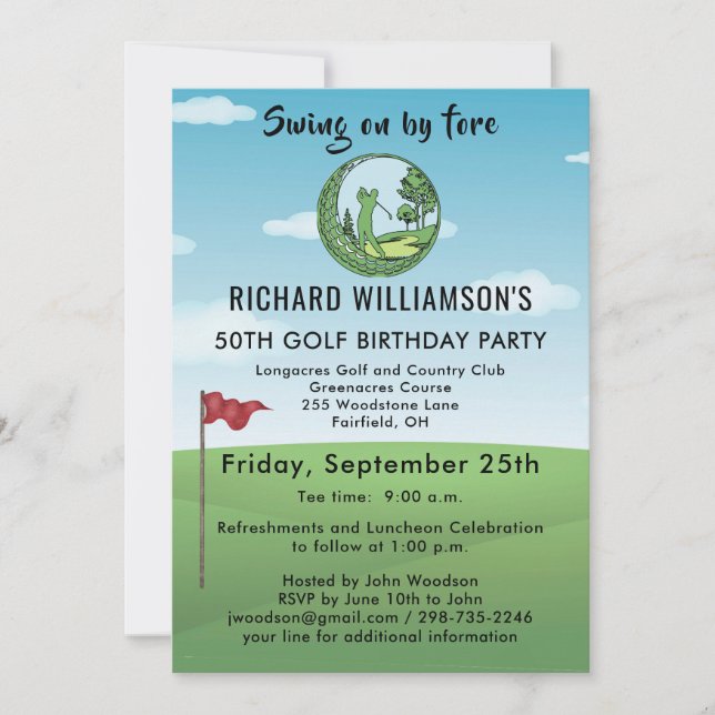 50TH GOLF BIRTHDAY PARTY WITH TEE TIME  INVITATION (Front)
