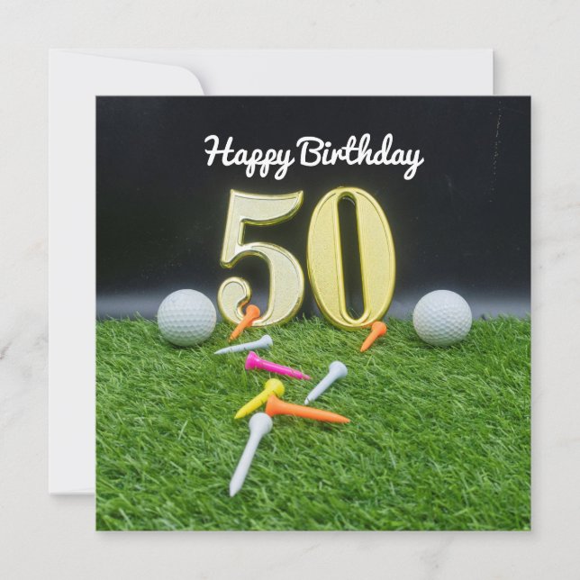 50th Golf birthday to golfer with balls and tee (Front)