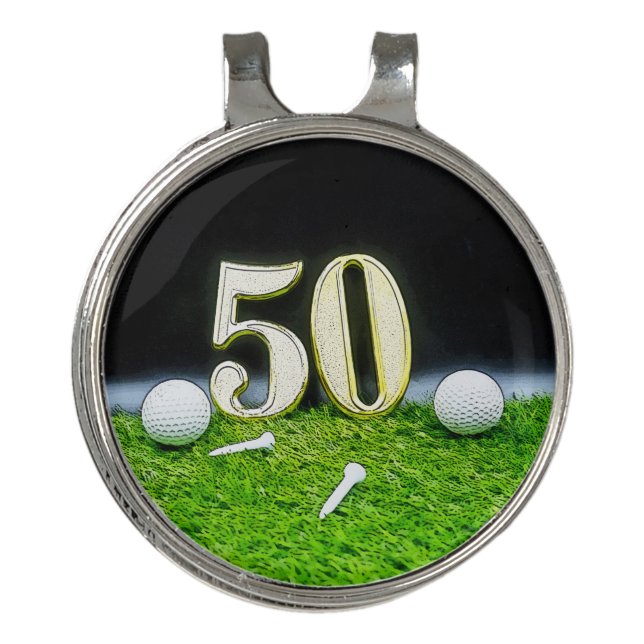 50th Golf birthday to golfer with balls and tees Golf Hat Clip (Front)