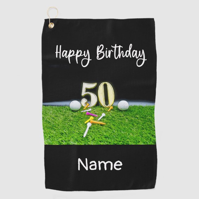 50th Golf birthday to golfer with balls and tees  Golf Towel (Front)