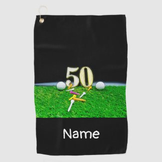 50th Golf birthday to golfer with balls and tees Golf Towel