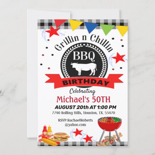 50th Grillin And Chillin Birthday  Invitation