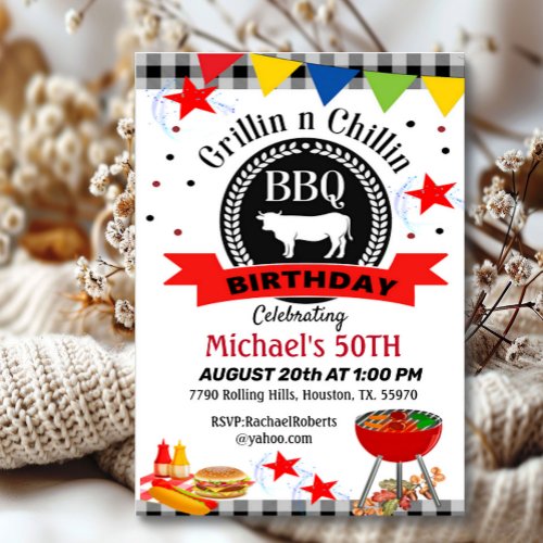 50th Grillin And Chillin Birthday  Invitation