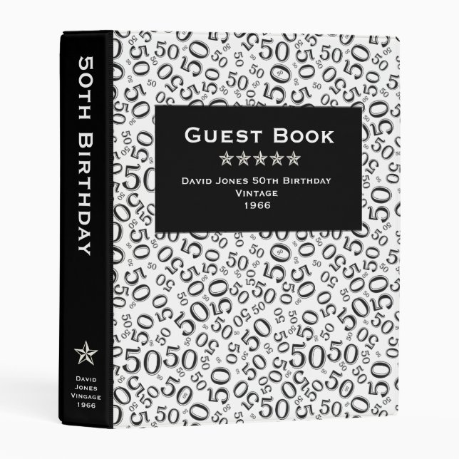 50th Guest Book Black and White Number Pattern Mini Binder (Front/Spine)