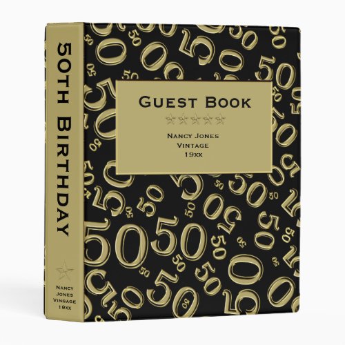 50th Guest Book Gold and Black Number Pattern Mini Binder