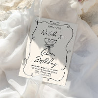 50th Hand Drawn Black & White Bow Martini Birthday