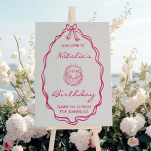 50th Hand Drawn Pink Bow Coquette Birthday Welcome Foam Board