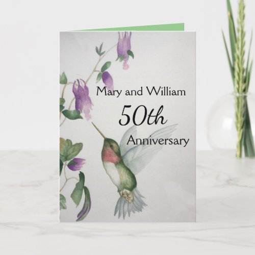 50th Happy Anniversary Elegant Hummingbird Card