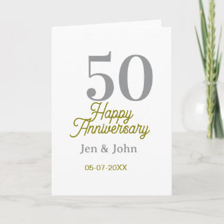 50th happy anniversary name date silver gold date  card