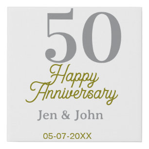 50th happy anniversary name date silver gold date faux canvas print