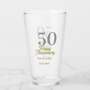 50th happy anniversary name date silver gold date glass