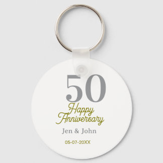 50th happy anniversary name date silver gold date  keychain