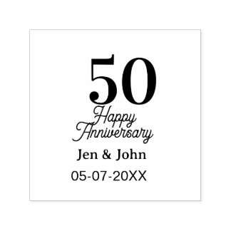 50th happy anniversary name date silver gold date  self-inking stamp