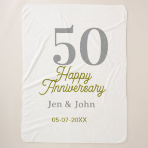 50th happy anniversary name date silver gold date sherpa blanket