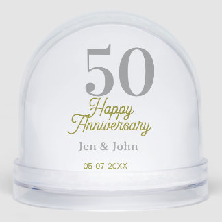 50th happy anniversary name date silver gold date  snow globe