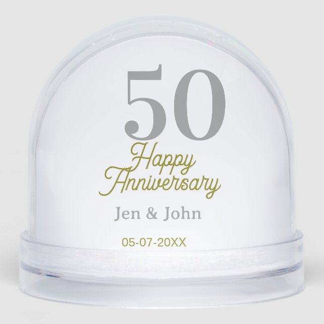 50th happy anniversary name date silver gold date  snow globe (Front)