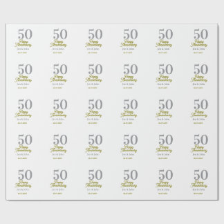 50th happy anniversary name date silver gold date  wrapping paper