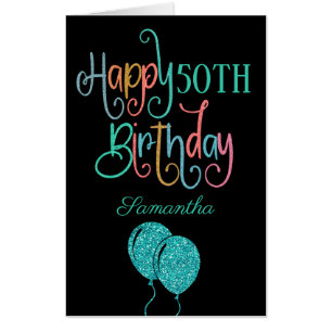 50th Happy Birthday Artsy Text Name Multicolor Card