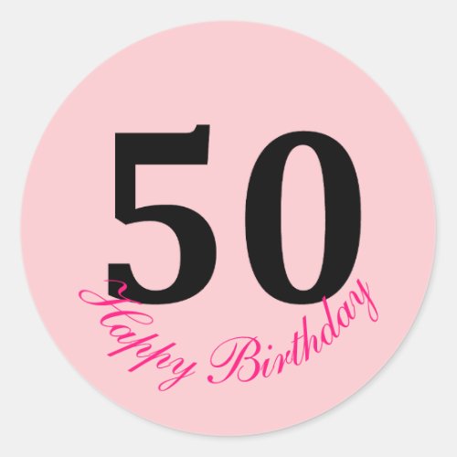50th Happy Birthday Blush Pink Fifty  Custom Cute Classic Round Sticker
