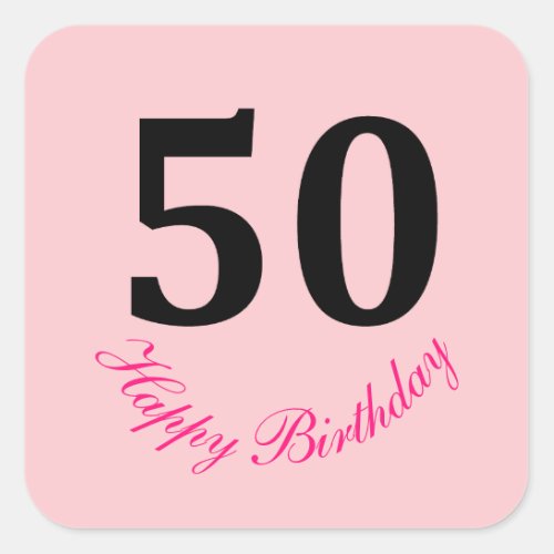50th Happy Birthday Blush Pink Fifty  Custom Cute Square Sticker