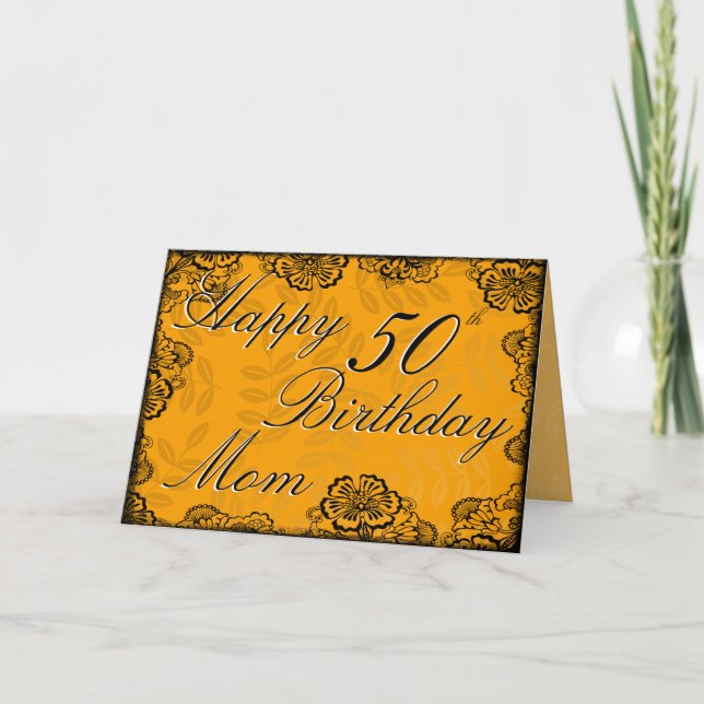 50th Happy Birthday Card - Orange Floral (Front)