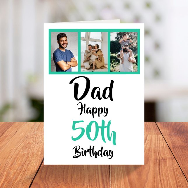 50th happy birthday Dad photo collage Card (Creator Uploaded)
