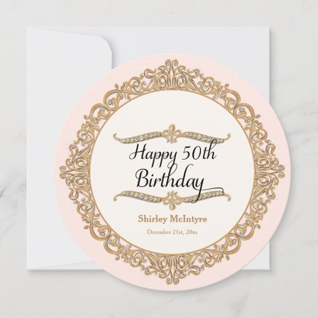 50th Happy Birthday Party Celebration Round Invite (Front)