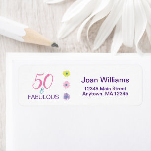 50th Happy Birthday Pink 50 and Fabulous Address Label