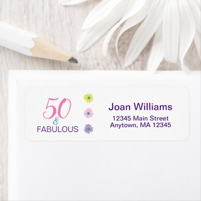50th Happy Birthday Pink 50 and Fabulous Address Label (Insitu)
