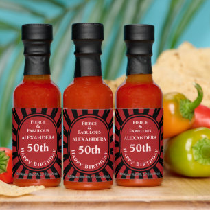 50th Happy Birthday Red Black Pattern Custom  Hot Sauces