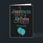 50th Happy Birthday Stylish Text Name Colorful Card<br><div class="desc">Wish a happy 50th in modern and colorful style! Happy Birthday is set in an artsy typography in shades of teal, pink, blue, coral and orange, on a classic black background. The age and your recipient’s name are in a cordinating typeface. You can change the greeting inside to your own...</div>