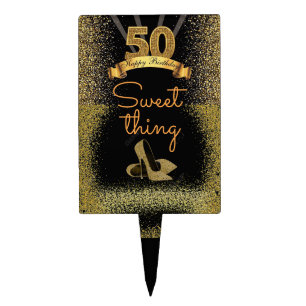 50th Happy Birthday Sweet Thing Gold Stilettos Cak Cake Topper