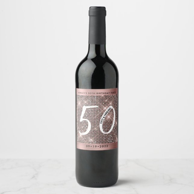 50th Happy Birthday Trendy Chic Wine Label (Front)