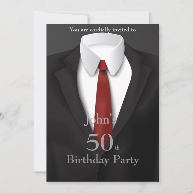 50th,Invitation Man,any age,tuxedo,suit,tie,black Invitation (Front)